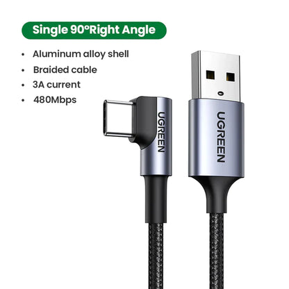 Ugreen USB C Cable for Samsung S9 S10 plus Quick Charge 3.0 Right Angled USB Type C Fast Charger Data Cable for Game USB-C Wire