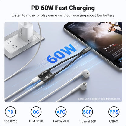 USB Sound Card Type C to 3.5Mm AUX Cable Adapter Earphone Converter DAC Chip PD QC Charging Sound Card for Headset