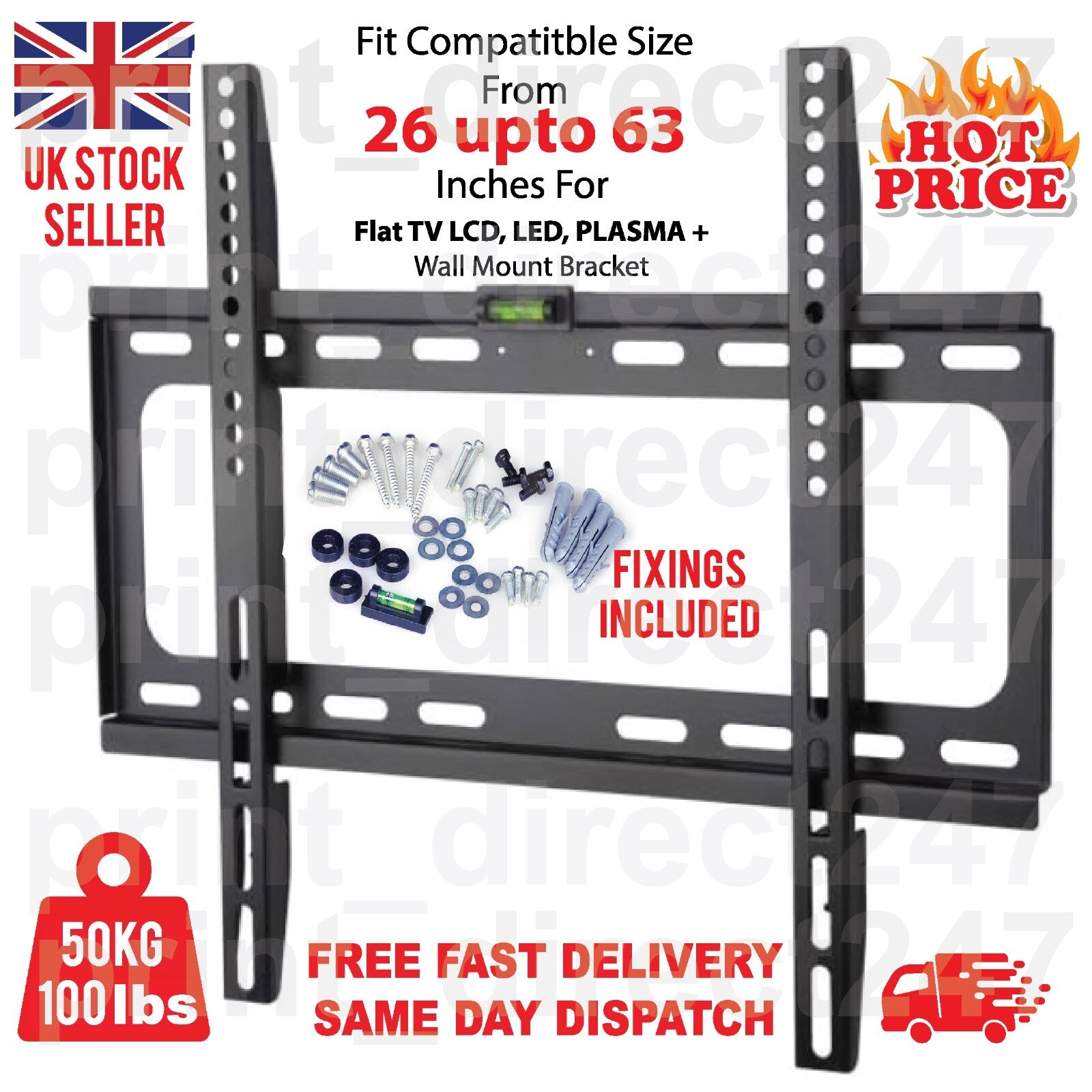 TV WALL BRACKET MOUNT SLIM for 26 30 32 40 42 50 63 INCH FLAT 3D LCD LED PLASMA