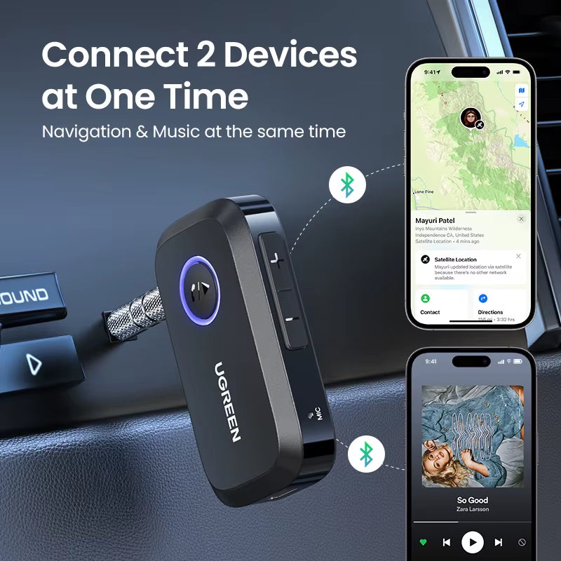 Bluetooth Car Receiver Adapter 3.5Mm AUX Jacks for Car Speakers Audio Music Receiver Hands Free Bluetooth 5.3 Adapter