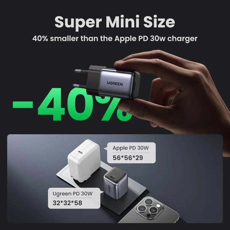 Gan 30W Fast Charger for Iphone 16 15 14 Pro PD3.0 Charger for Ipad Pro Tablet Samsung Xiaomi Type C Phone USB Charger