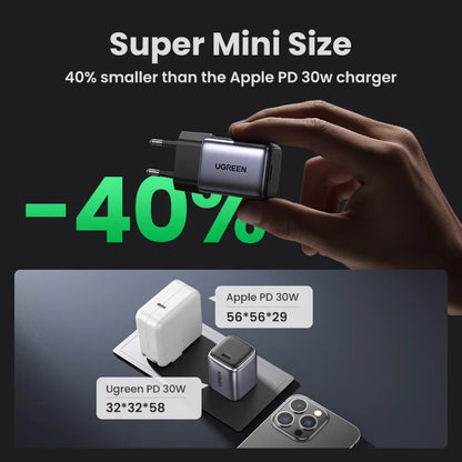 Gan 30W Fast Charger for Iphone 16 15 14 Pro PD3.0 Charger for Ipad Pro Tablet Samsung Xiaomi Type C Phone USB Charger