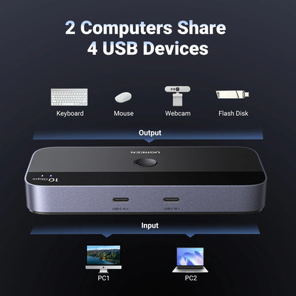 10Gbps USB C Switch USB C 3.2 Switcher for PC Keyboard, Mouse, Printer and Scanner 2 Pcs Sharing 4 Devices USB Switch