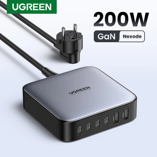 200W Gan Charger Desktop Laptop Fast Charger 6 in 1 Adapter for Iphone 16 15 Pro Xiaomi Samsung Tablets Macbook Charger