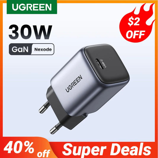 UGREEN Nexode Gan 30W Fast Charger for Iphone 14 13 USB C Charger for Ipad Pro，For Samsung，For Xiaomi PD Charger