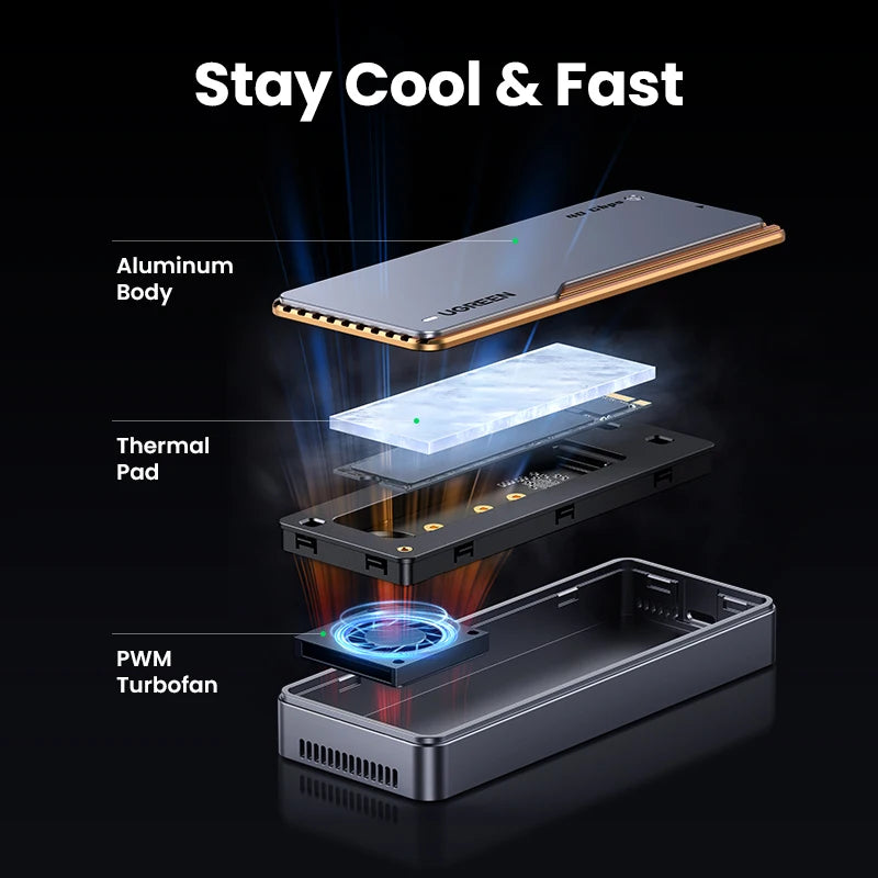40Gbps Nvme SSD Case SSD Enclosure M.2 to USB4.0 Adapter for M.2 NVME PCIE Built-In Cooling Vest Aluminum Case