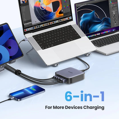 200W Gan Charger Desktop Laptop Fast Charger 6 in 1 Adapter for Iphone 16 15 Pro Xiaomi Samsung Tablets Macbook Charger