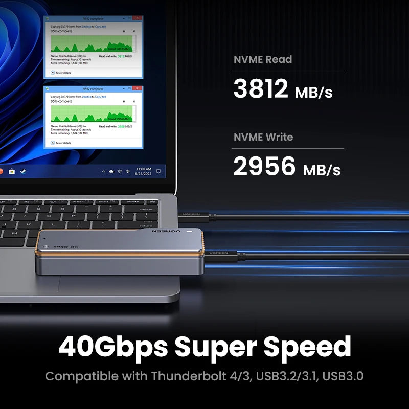 40Gbps Nvme SSD Case SSD Enclosure M.2 to USB4.0 Adapter for M.2 NVME PCIE Built-In Cooling Vest Aluminum Case
