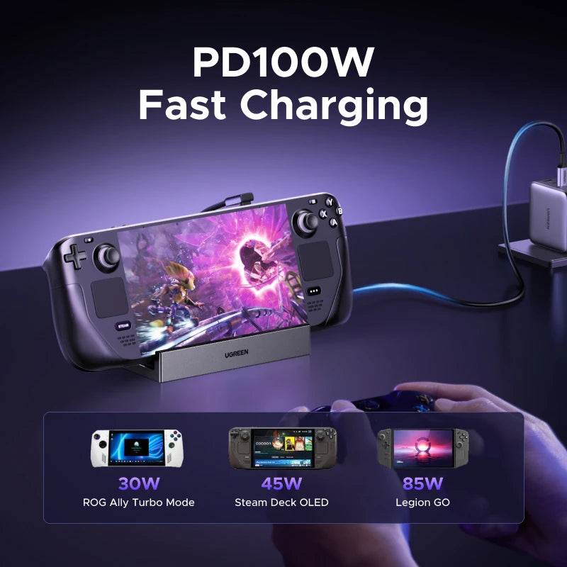 Steam Deck Docking Station 10Gbps USB-C to 4K120Hz Displayport Gigabit RJ45 PD100W TF/SD for PC Ipad Rog Ally/X Legion Go