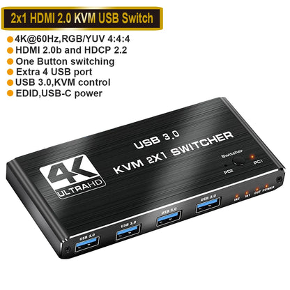 2X2 HDMI KVM Switch Matrix 4K 60Hz Dual Monitor KVM HDMI Extended Display USB KVM Switcher 2 in 2 Out for 2 Computers 2 Monitors